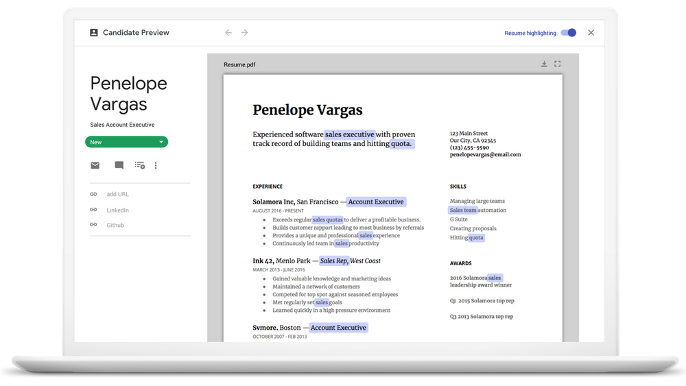 G Suite Hire - Auto-highlight Resumes
