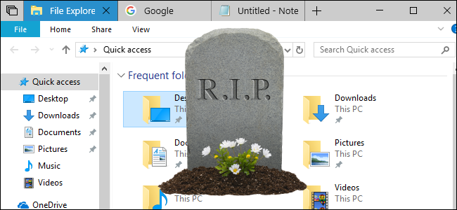 Sets tabs in a File Explorer window with a gravestone