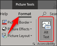 Alt text option in Format tab