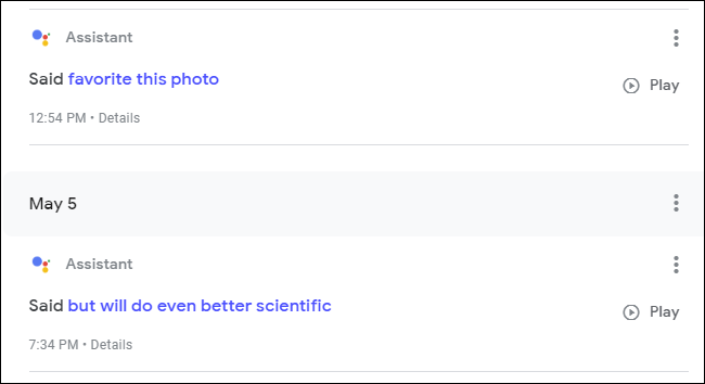 Google voice recordings showing the"favorite this photo" and "but will do even better scientific"