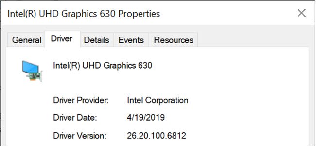 Intel graphics driver properties in Windows