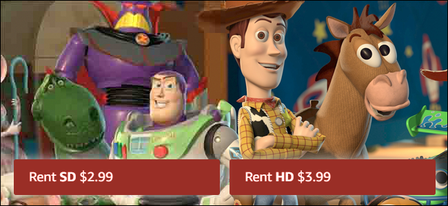 Two versions of Toy Story, one in HD and one in SD, with different prices.