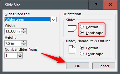 Select the radio button next to Portrait or Landscape, and then click "OK."