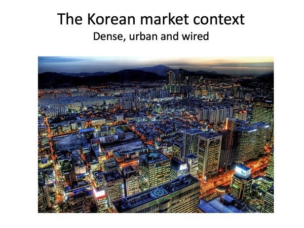 I'm not Korean — I am ethnically Chinese — so Bom put together slides on the Korean market and why it was perfect for the daily-deal model. In short: a very dense population that’s incredibly online.