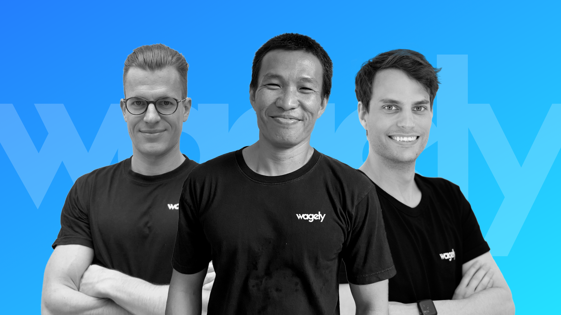 A group photo of Wagely's founding team: Tobias Fischer, Sasanadi Ruka and Kevin Hausburg