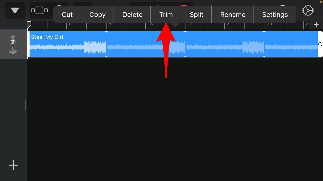 After selecting "Trim," drag the audio around to get your desired section.