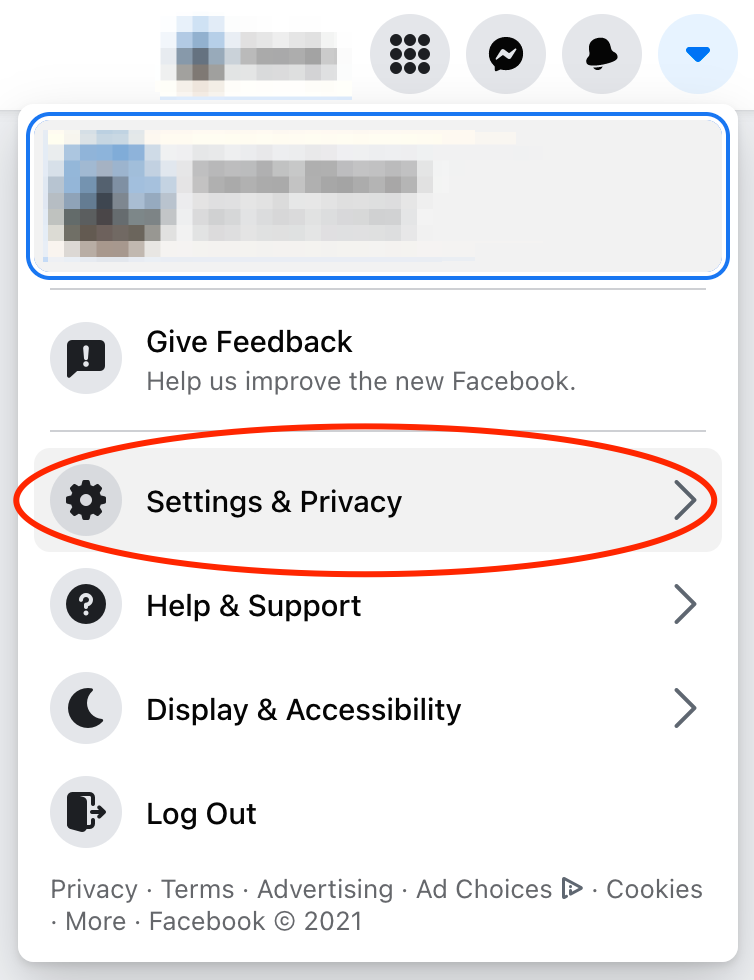 Click on "Settings & Privacy" to access "Blocking."