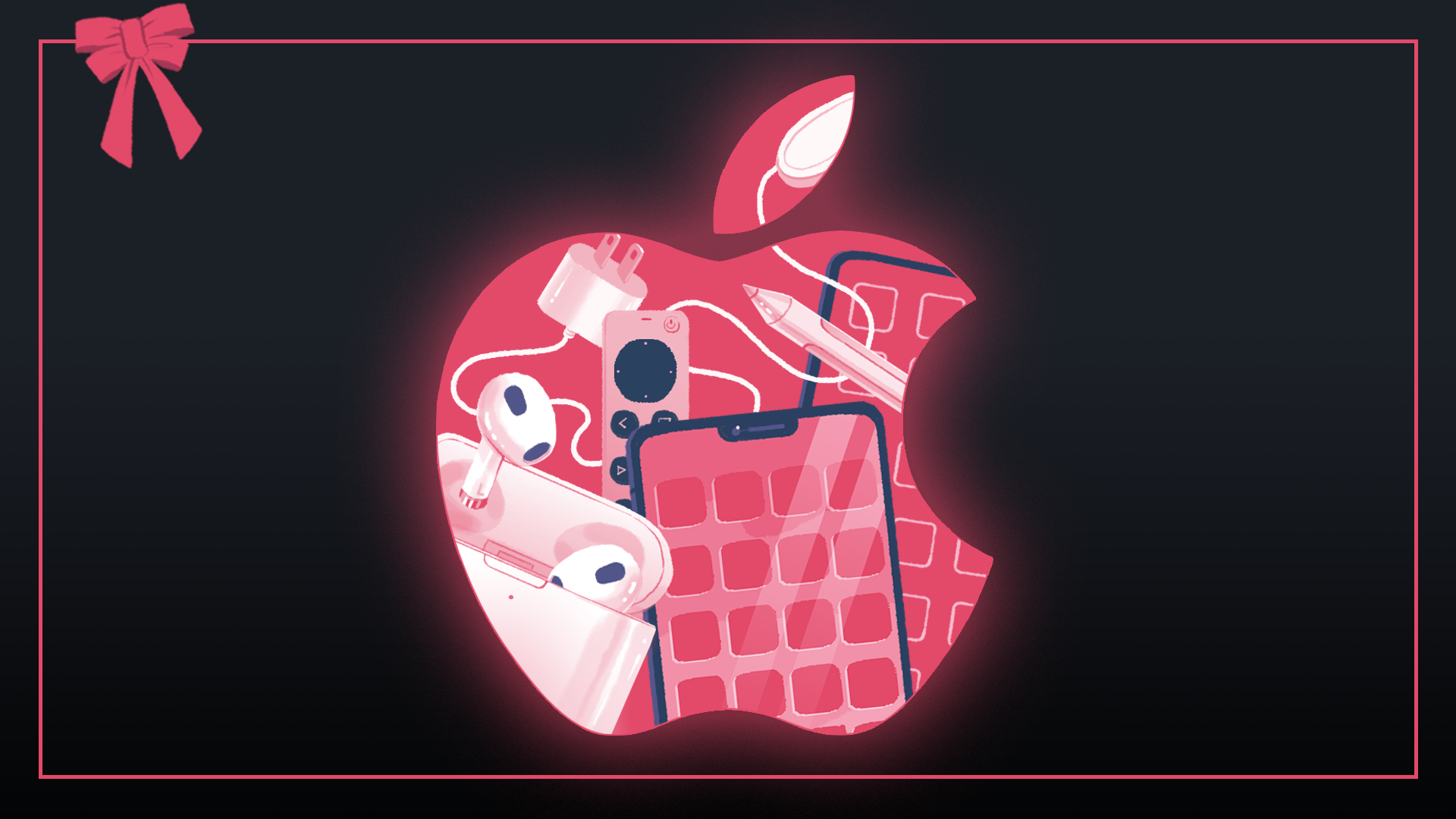 apple logo illustration filled with apple products