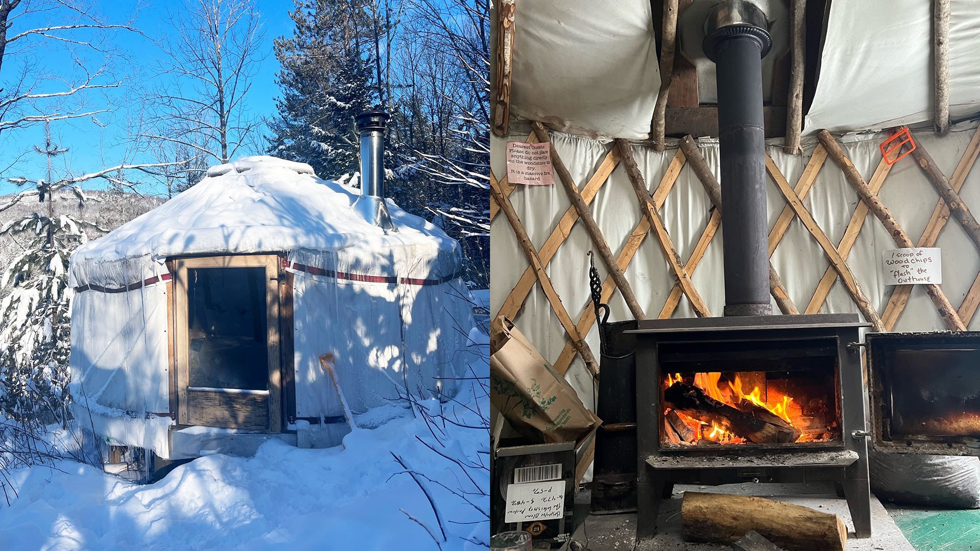 A yurt, Vermont in the winter, and a wood stove