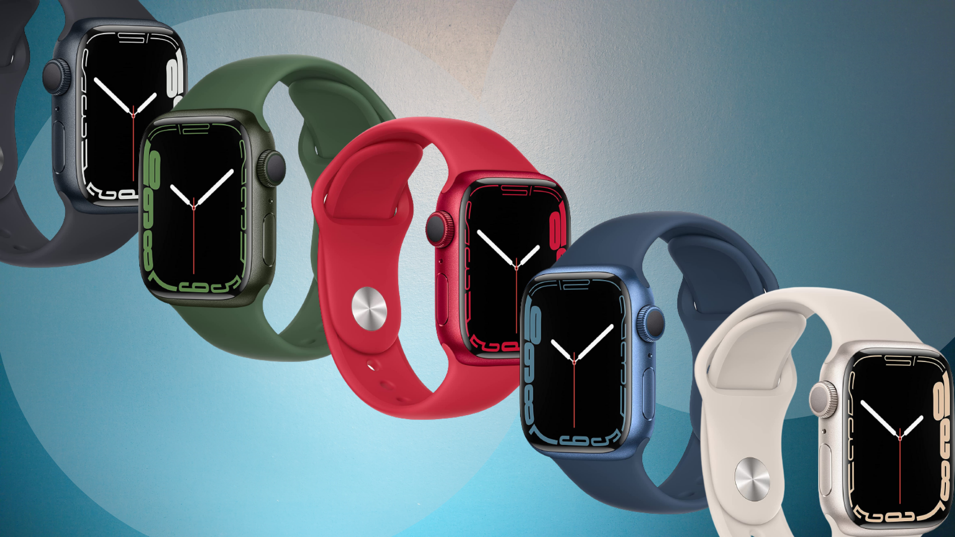 five different colored apple watch series 7