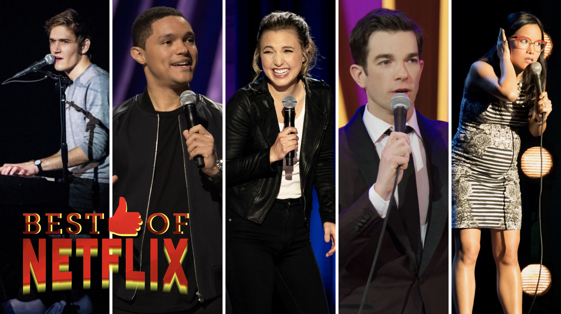 A collage of stand-up comedians appearing on Netflix.